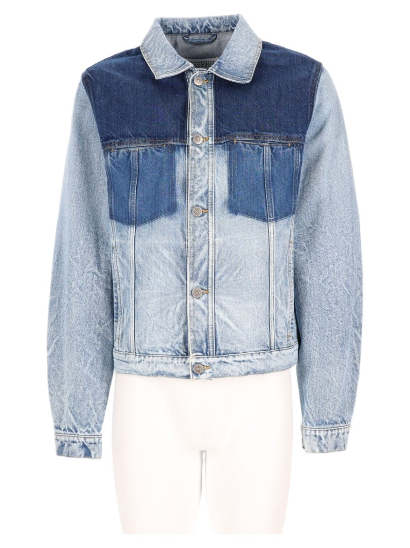 Maison Margiela Two-Tone Blue Denim Sports Jacket With Pointed Collar
