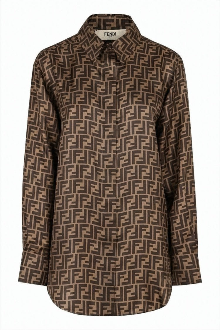 Fendi Silk Shirt With Geometric Monogram Pattern