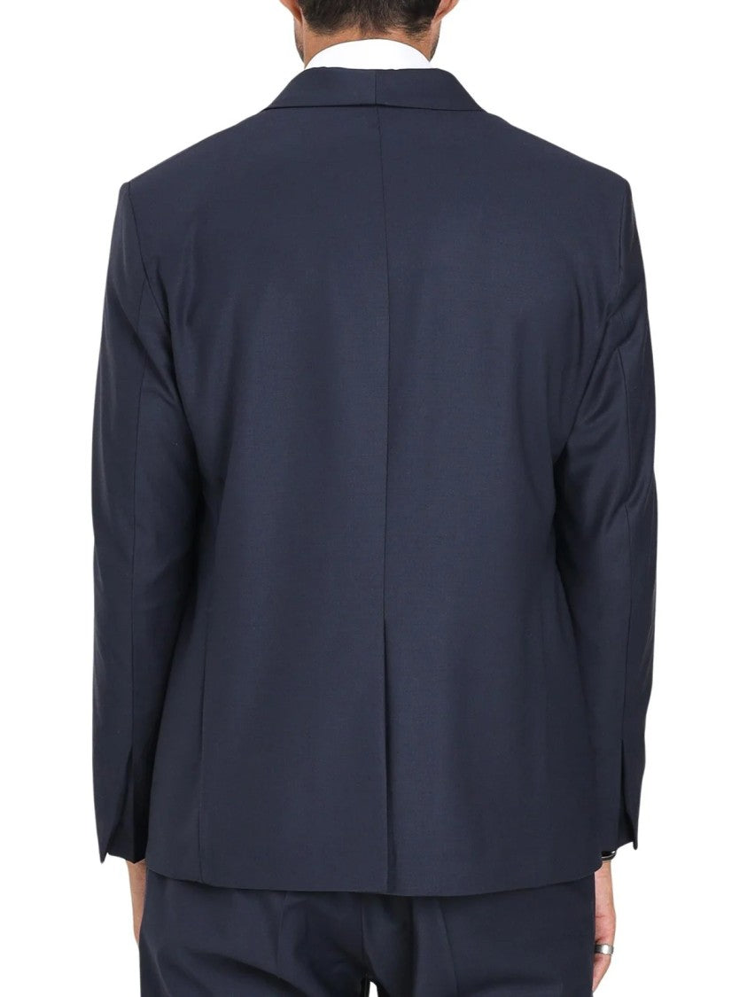I M Brian Blue Double-Breasted Wool-Blend Blazer