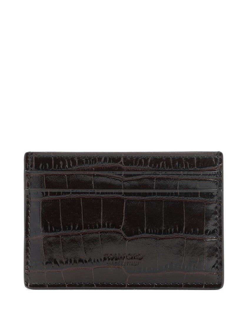 Tom Ford Crocodile-Print Leather Card Holder With Glossy Finish