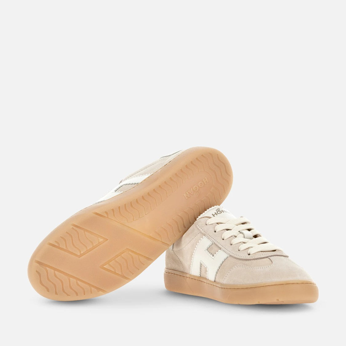 Hogan Beige H Logo Suede Sneakers