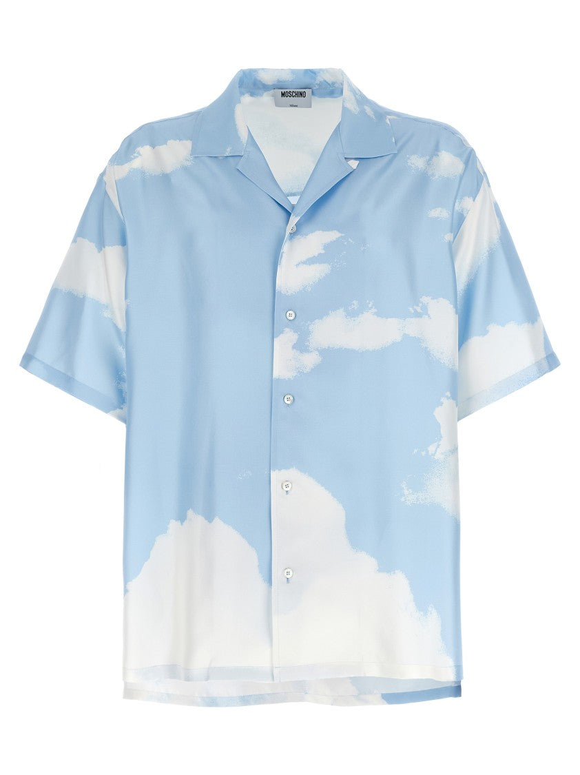 Moschino Cloud Print Silk Shirt With V-Neck And Asymmetric Design