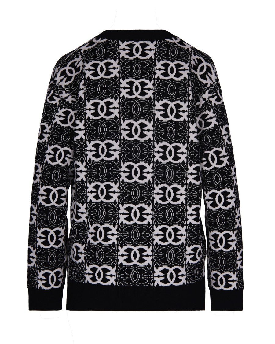 Pinko Cardigan Logo Jaquard Nero