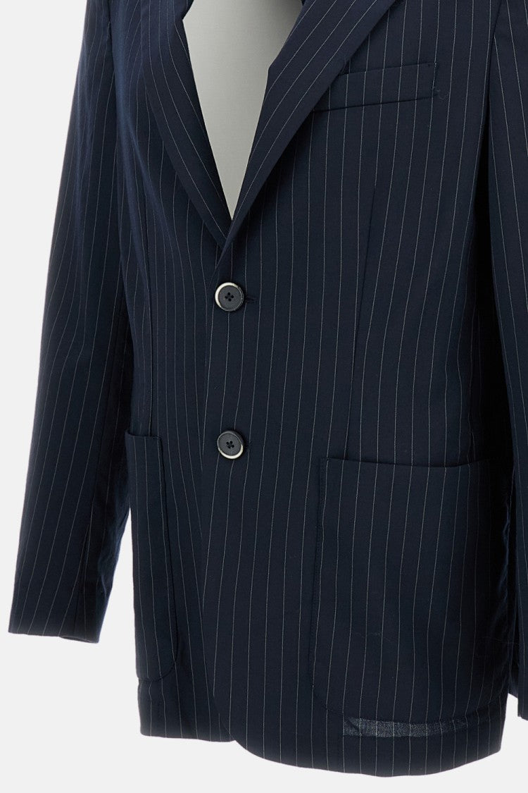 Barena Pinstripe Wool Blend Single-Breasted Jacket With Patch Pockets