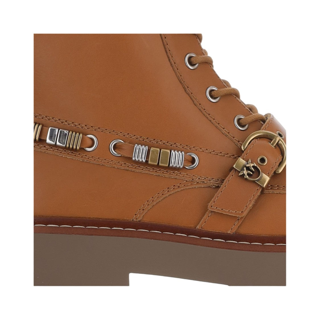 Pinko Brown Lace-Up Leather Boots