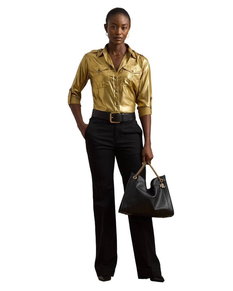 Lauren Ralph Lauren Long Sleeve Gold Foil Button Front Shirt