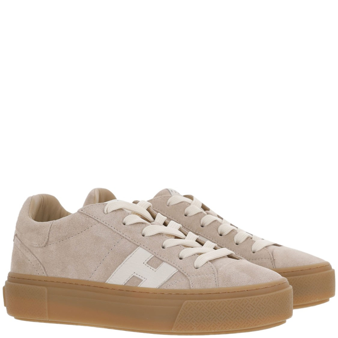 Hogan Beige Suede White Logo Sneakers