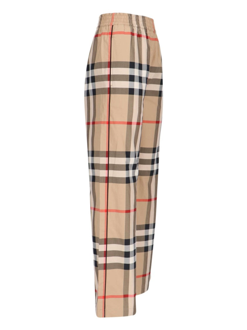 Burberry Wide-Leg “Vintage Check” High-Waist Trousers – Beige