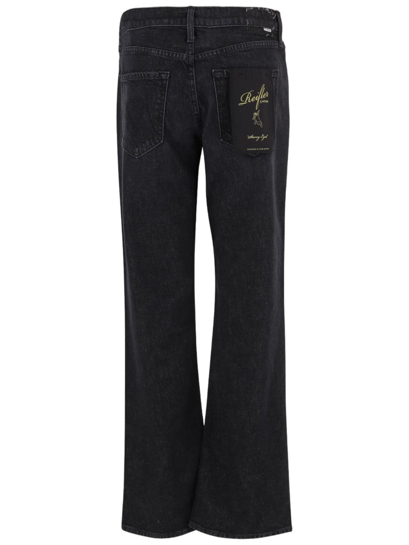 Mother Washed Black Stretch Cotton Jeans With Classic Five-Pocket Design