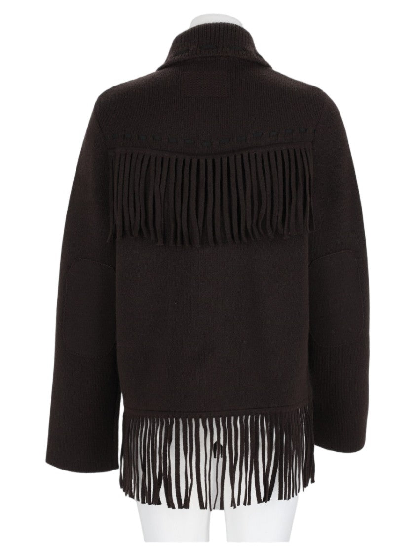 Guest In Residence Brown Fringe Button-Down Cashmere-Blend Sweater