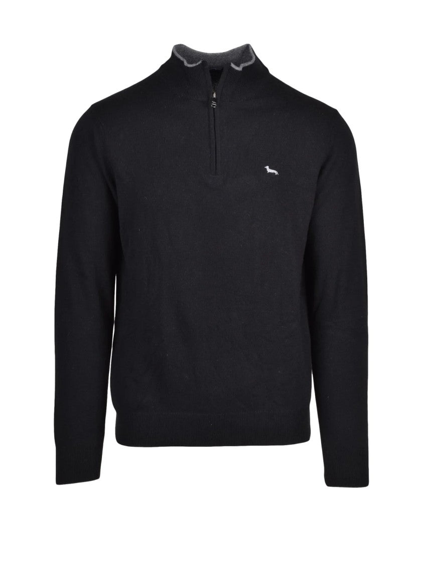 Harmont&Blaine Black Zip Neck Wool-Blend Sweater