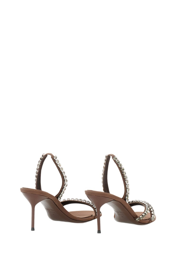 Paris Texas Stiletto Heel Sandals With Grey Crystal Embellishments