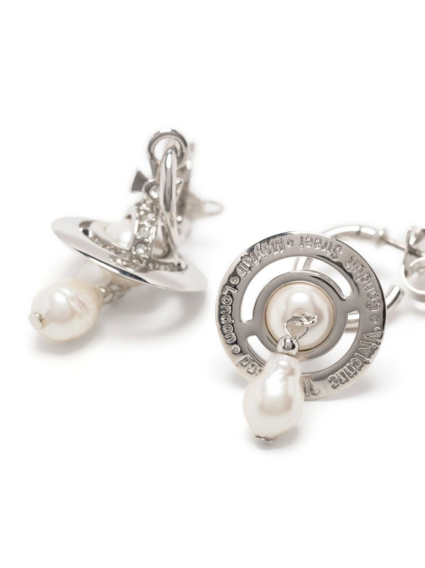 Vivienne Westwood Orb-Shaped Silver-Tone Hoop Earrings With Irregular Pearl Charm