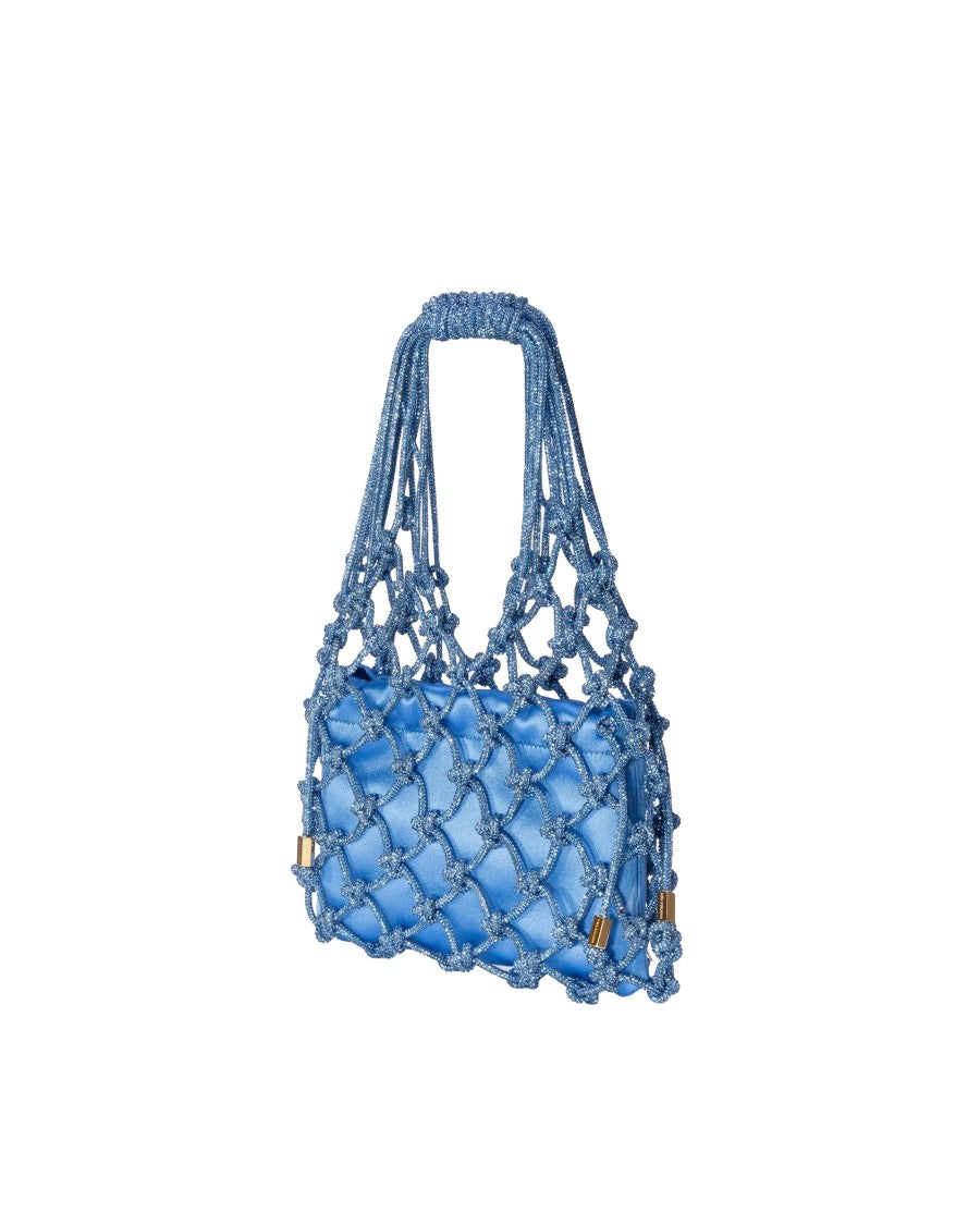 Hibourama Carrie Satin Jeans Fluid Satin Crystal Mesh Shoulder Bag
