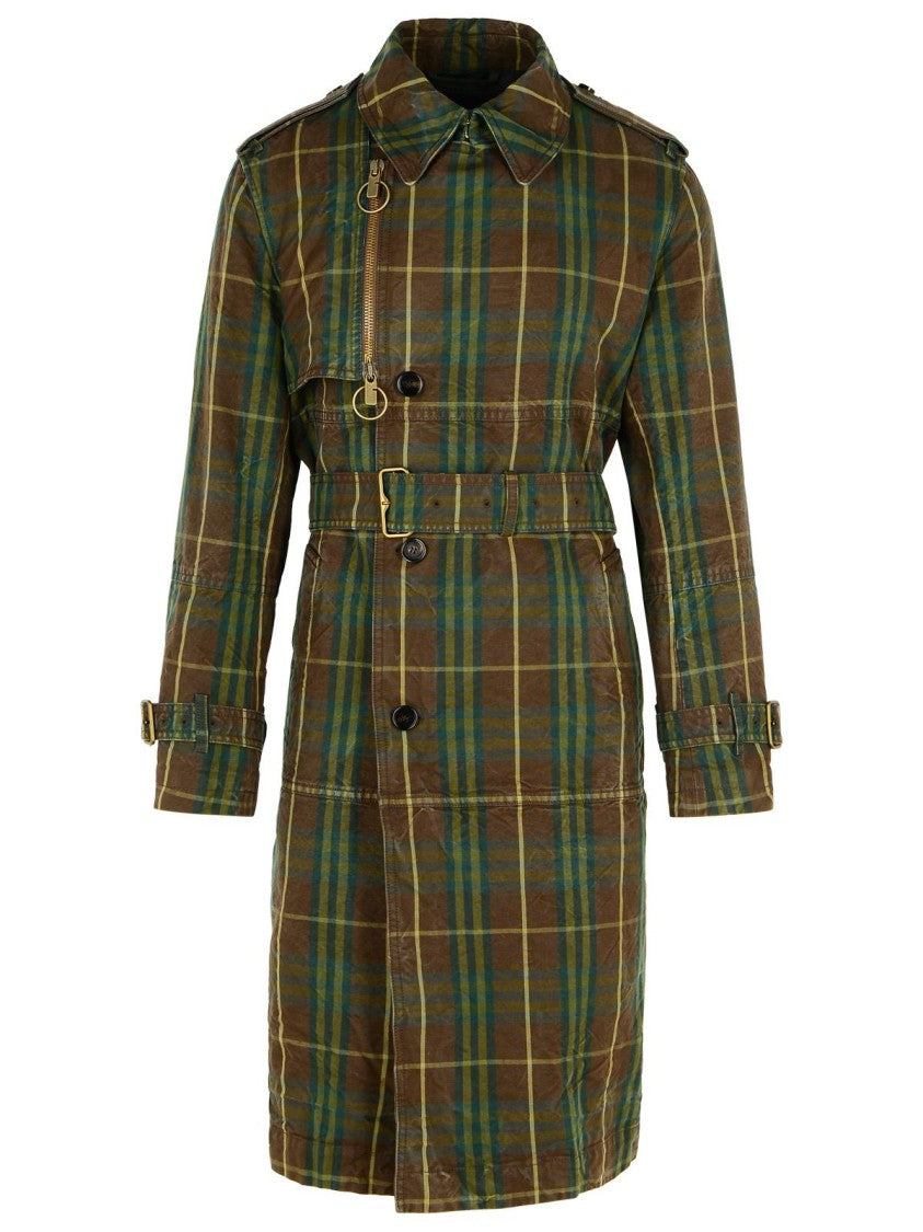 Burberry 'Check' Dark Green Cotton Trench Coat