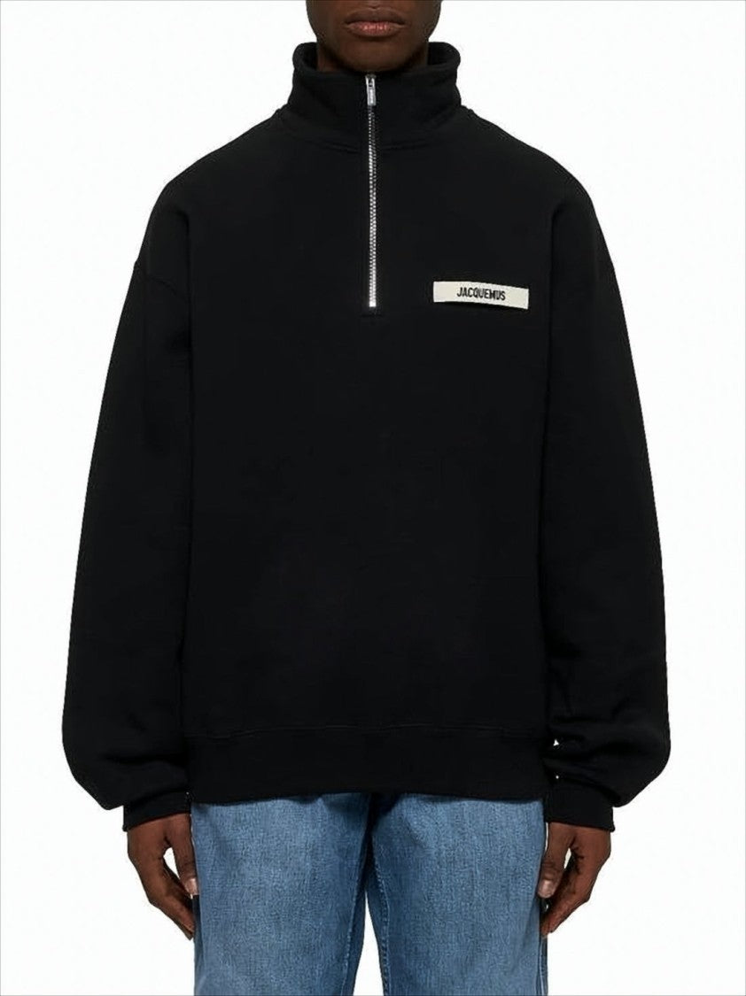 Jacquemus High Collar Pullover With Half-Zip Closure And Text Patch