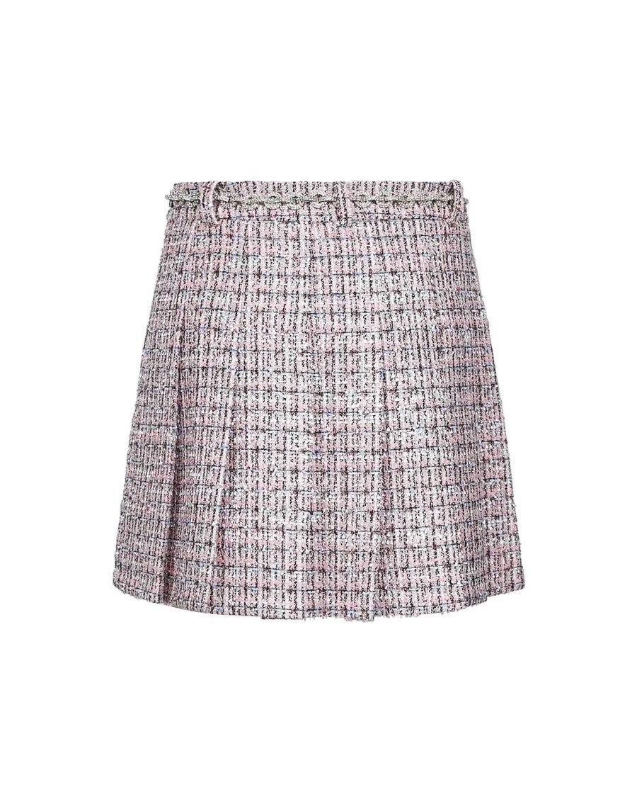 Self-Portrait Mini Skirt With Pink Bouclé Crystal Belt