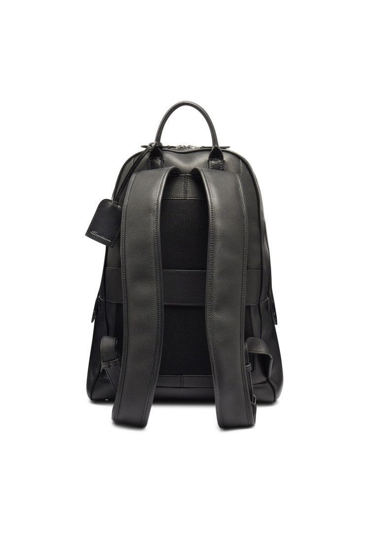 Santoni Grained Leather Backpack With Subtle Shaded Effect