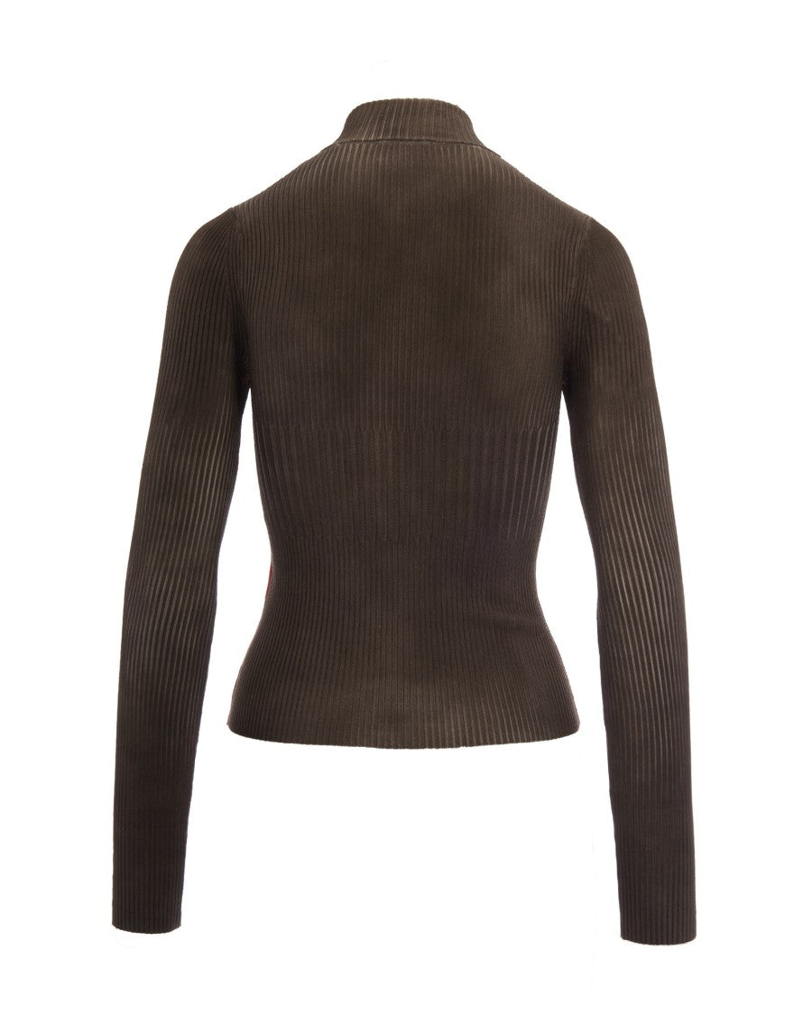 Diesel Brown Sarma Mock Neck Ribbed Cardigan
