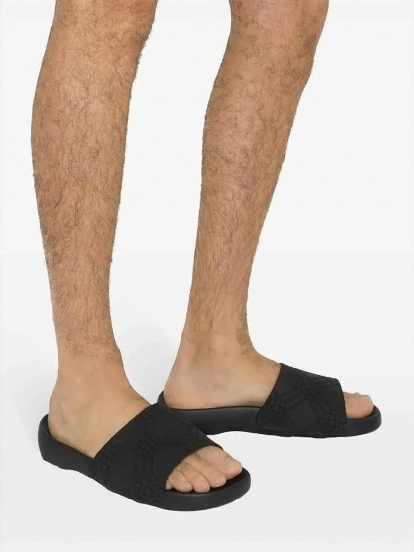 Burberry Textured Black Slide Sandals With Blue Emblem