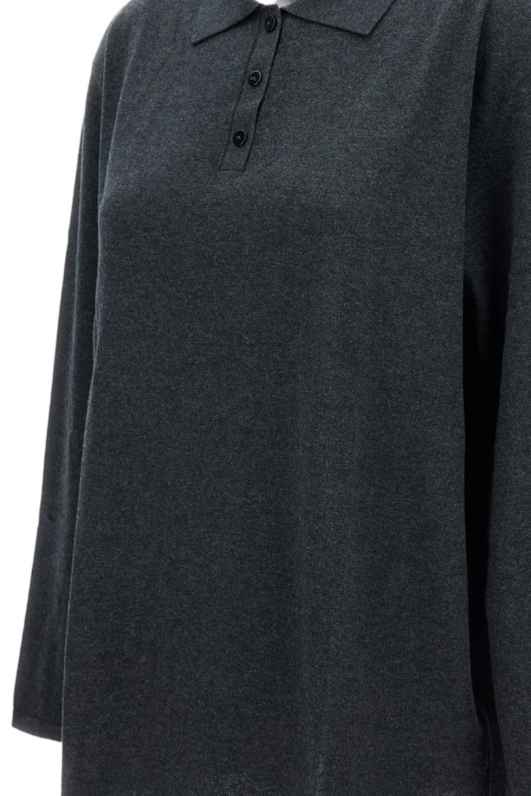 Lisa Yang Polo Collar Cotton Blend Sweater With Ribbed Trim