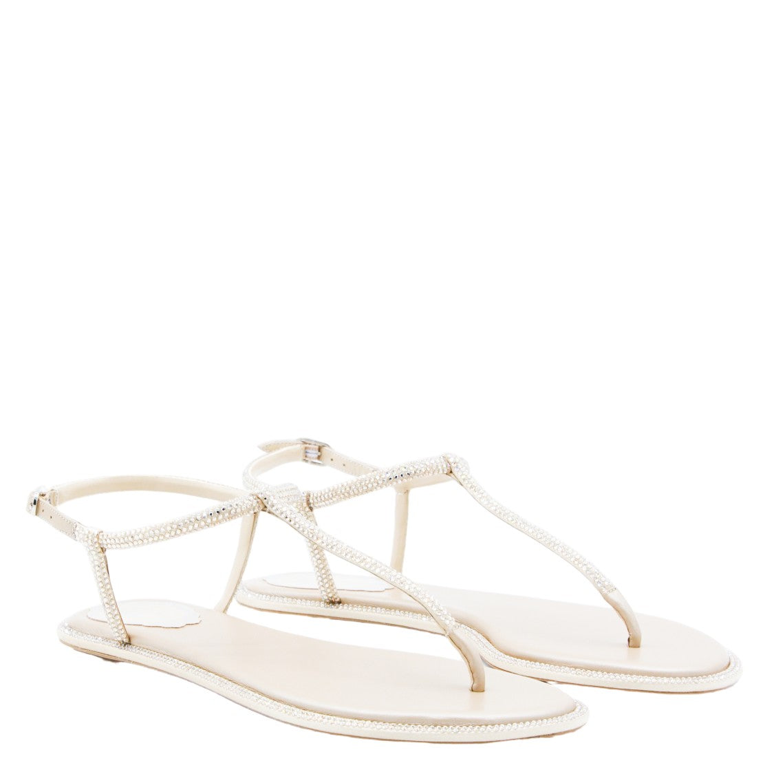 René Caovilla T-Strap Flat Sandals With Sparkling Embellishments
