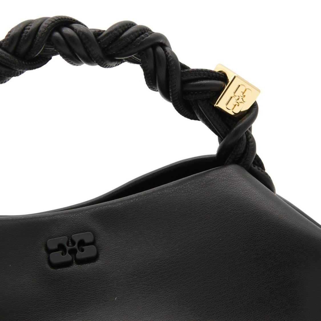 Ganni Geometric Black Leather Bou Top Handle Bag
