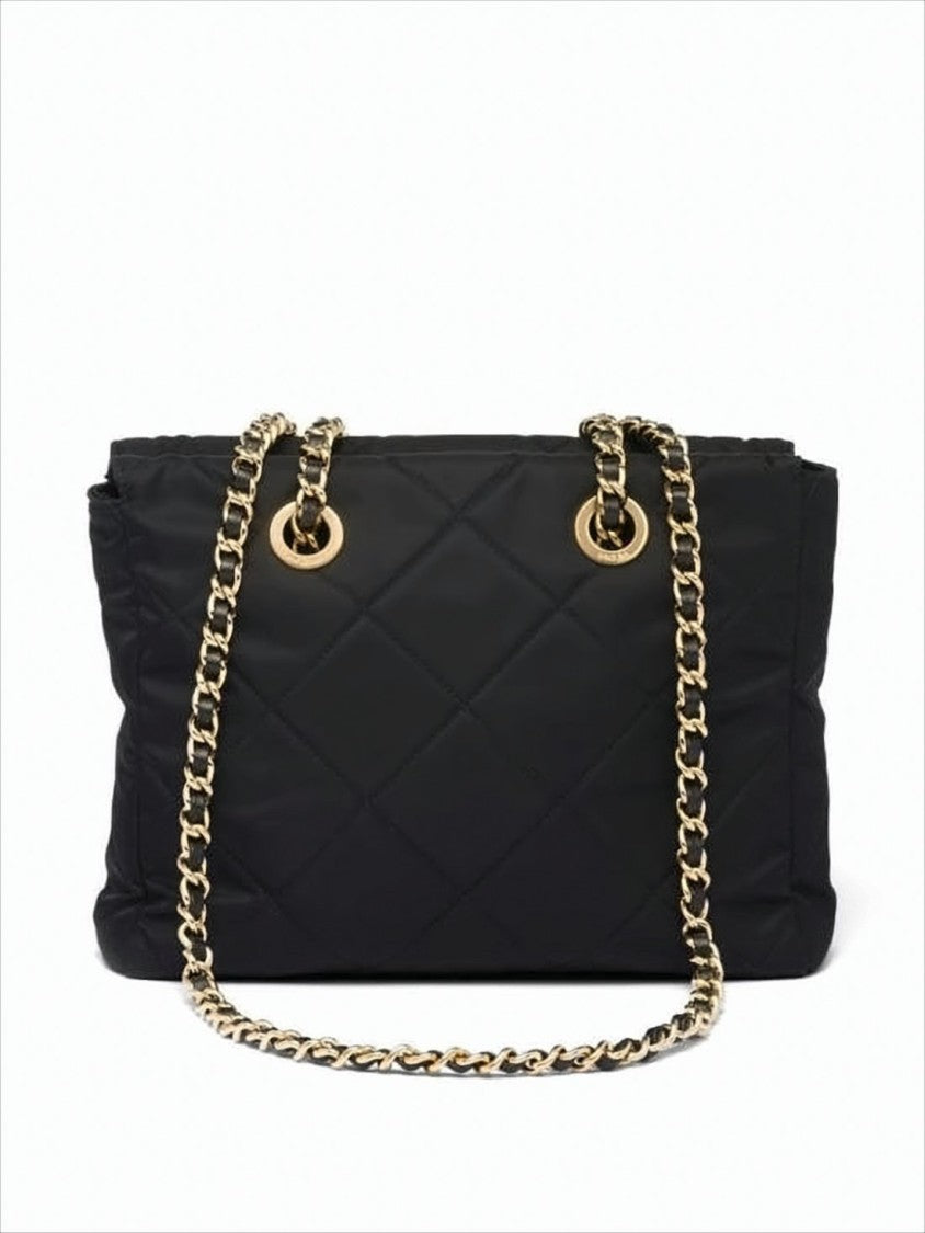 Prada Quilted Black Recycled Nylon Crossbody Bag With Chain Strap