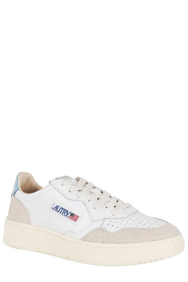 Autry White Medalist Low Light Blue Heel Leather Sneakers
