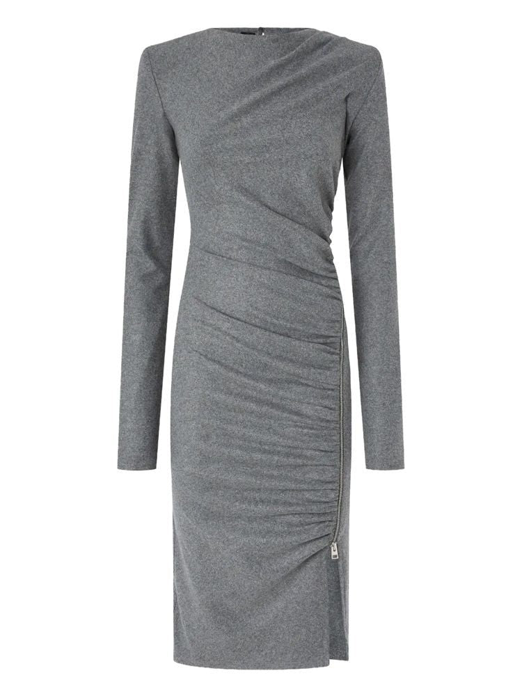 Pinko Fitted Midi Dress With Asymmetrical Neckline And Ruched Detailing