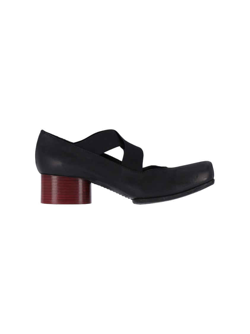 Uma Wang Black Square-Toe Wooden Block-Heel Leather Pumps