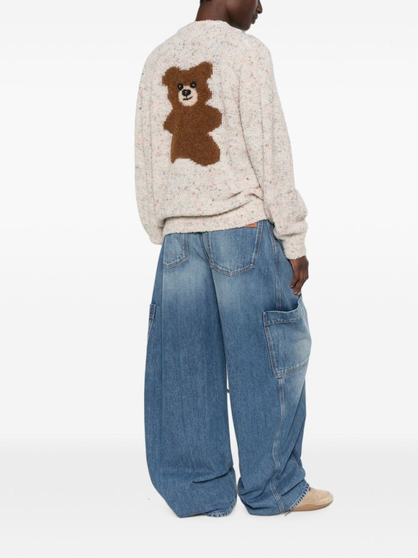 Moschino Teddy Bear Motif Bouclé Knit Sweater - Beige
