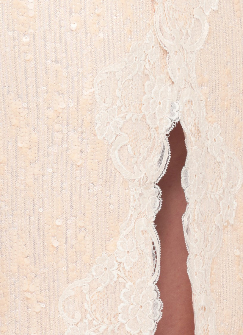 Miss Bikini Knee-Length Midi Skirt With All-Over Sequins And Lace Accents