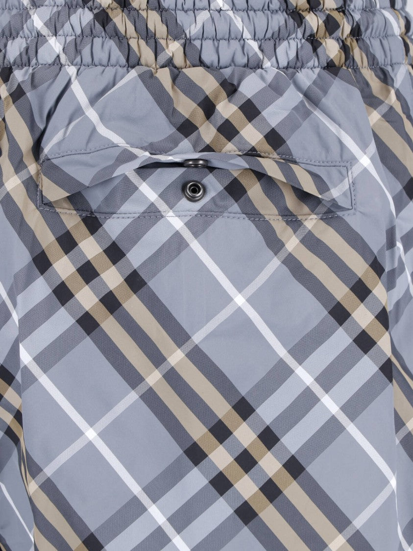 Burberry Blue Check Drawstring Straight Swim Shorts