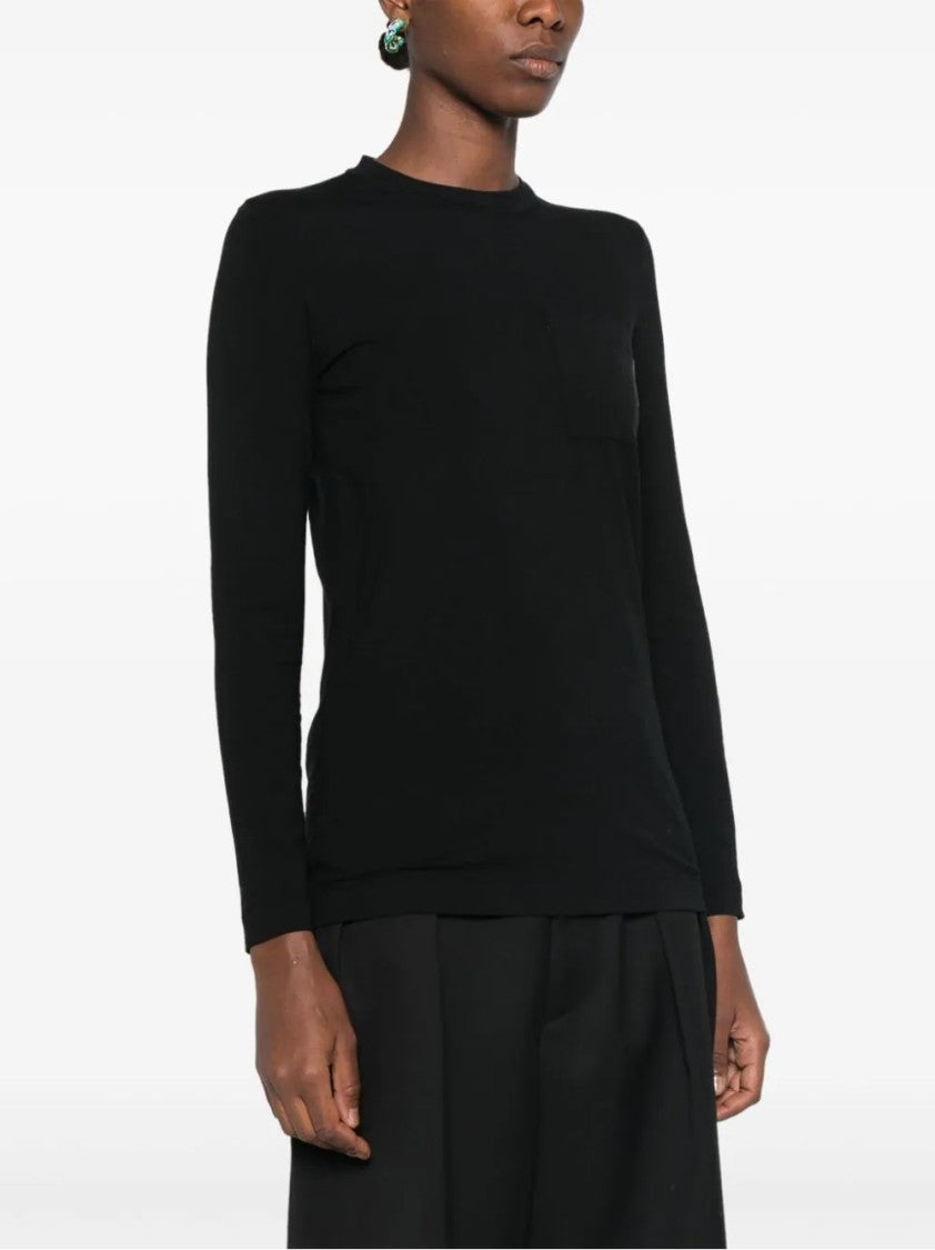 Brunello Cucinelli Long-Sleeve Black Top With Classic Crew Neckline