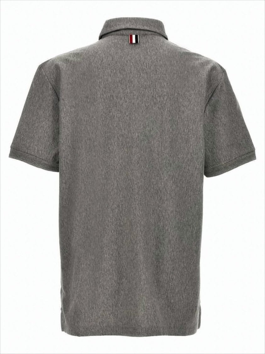 Thom Browne Short-Sleeved Polo Shirt With Classic Collar And Vertical Stripe Detail