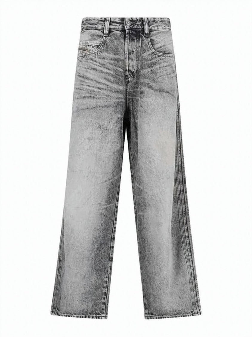 Diesel Washed Grey Relaxed-Fit Denim Pants With Classic Five-Pocket Design