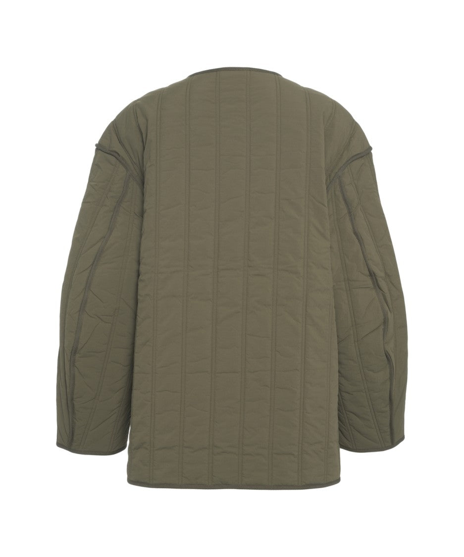 Closed Quilted Jacket With Round Neckline And Boxy Silhouette