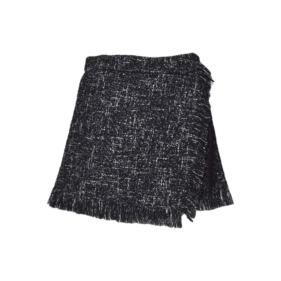 Msgm Tailored Black Tweed Shorts With Fringed Hem