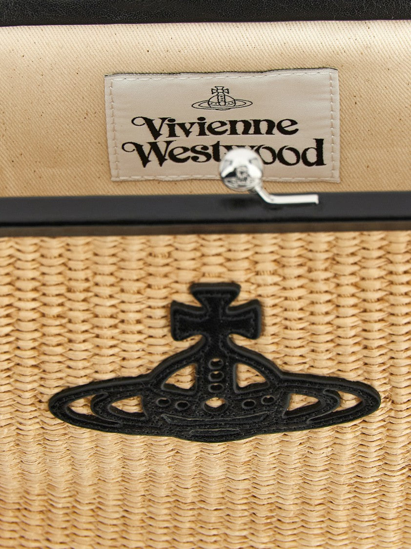 Vivienne Westwood Braided Raffia Clutch With Leather Details And Logo Patch