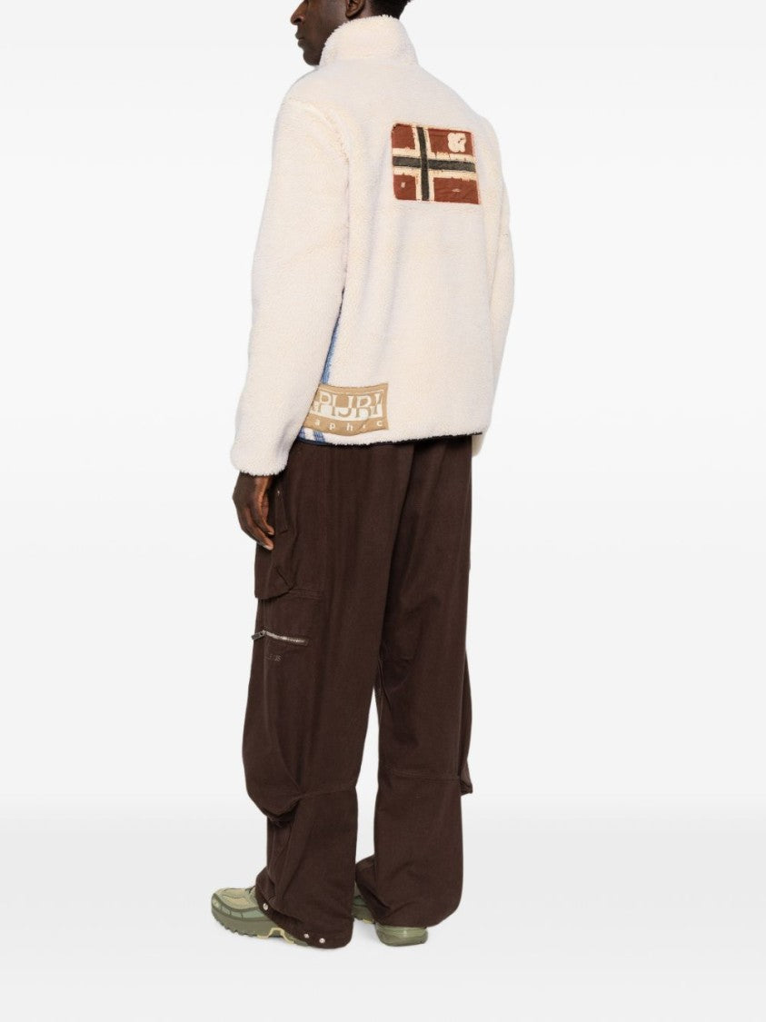 Napapijri Plush Full-Zip Jacket With High Collar And Contrasting Trim