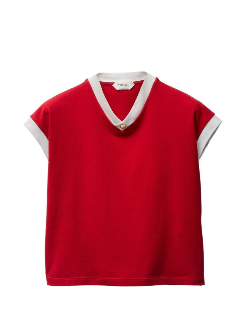 Versace Boxy Red Top With Contrasting Trim
