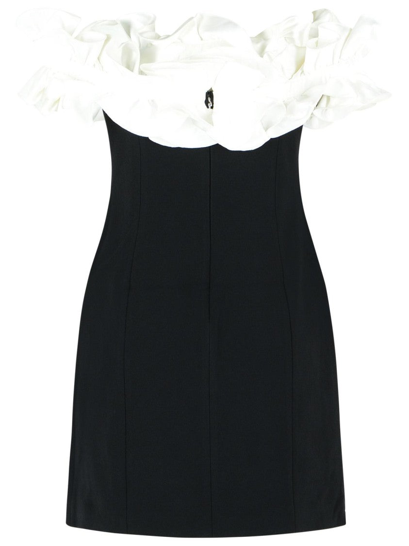 Rotate Mini Dress With Ruffles In Black And White Polyester