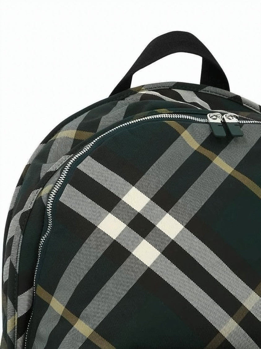 Burberry Classic Plaid Nylon Backpack With Double Zipper Closure