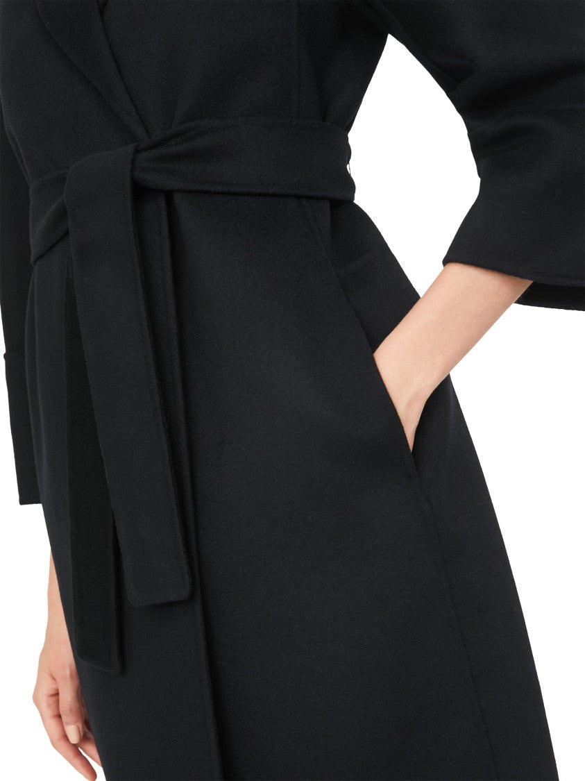 Max Mara Belted Black Coat With Wide Sleeves And Timeless Silhouette