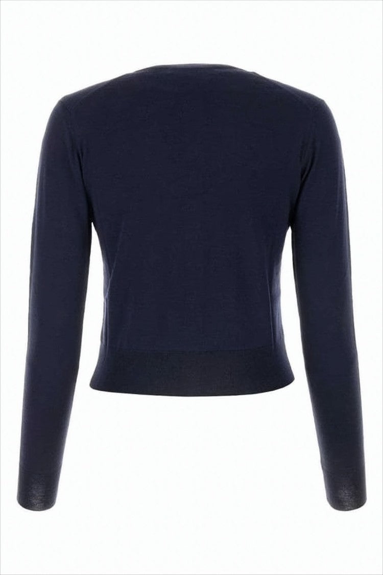 Maison Kitsuné Cropped Blue Wool Cardigan With Button-Down Closure And Embroidered Detail