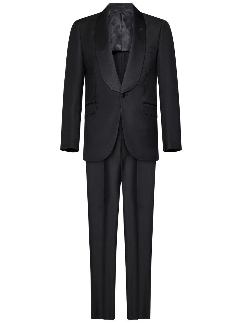 Franzese Collection Tuxedo Suit Tailored In Black Super 150'S Merino Wool