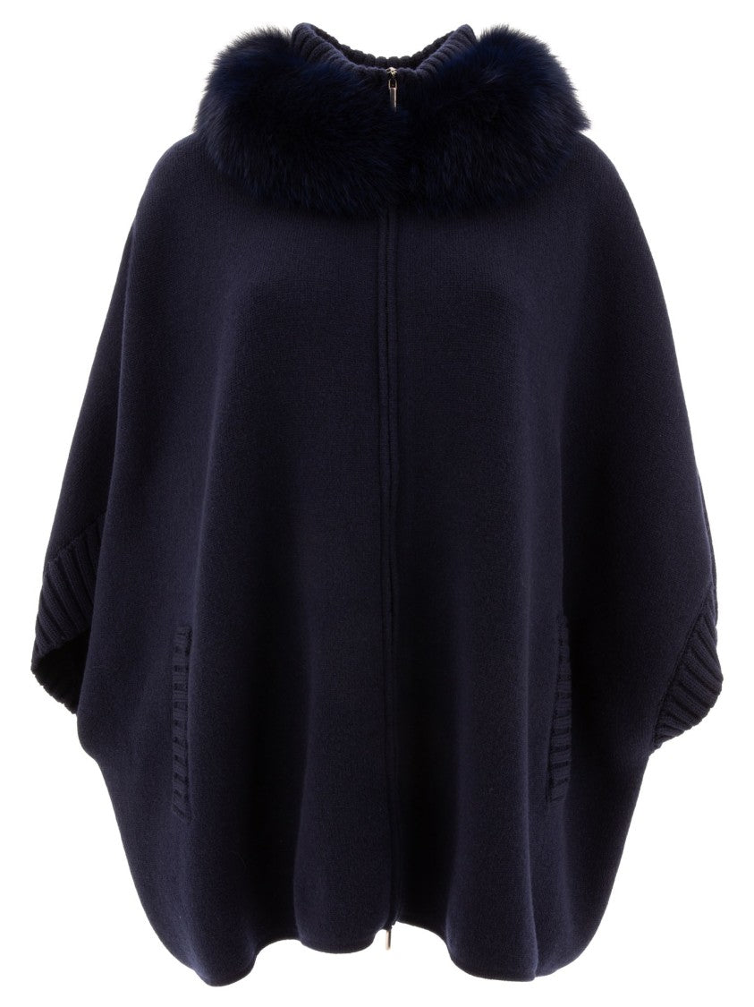 Giovi Wool And Cashmere Poncho With Fur Collar
