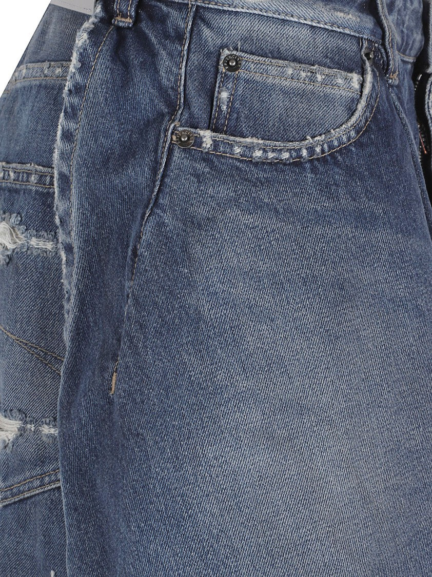 Balenciaga Blue Cotton Distressed Tulip Denim Shorts