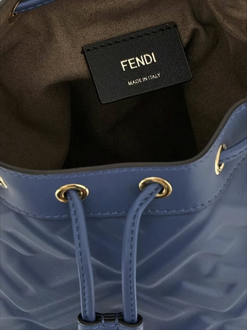 Fendi Quilted Leather Bucket Shoulder Bag With Drawstring Closure
